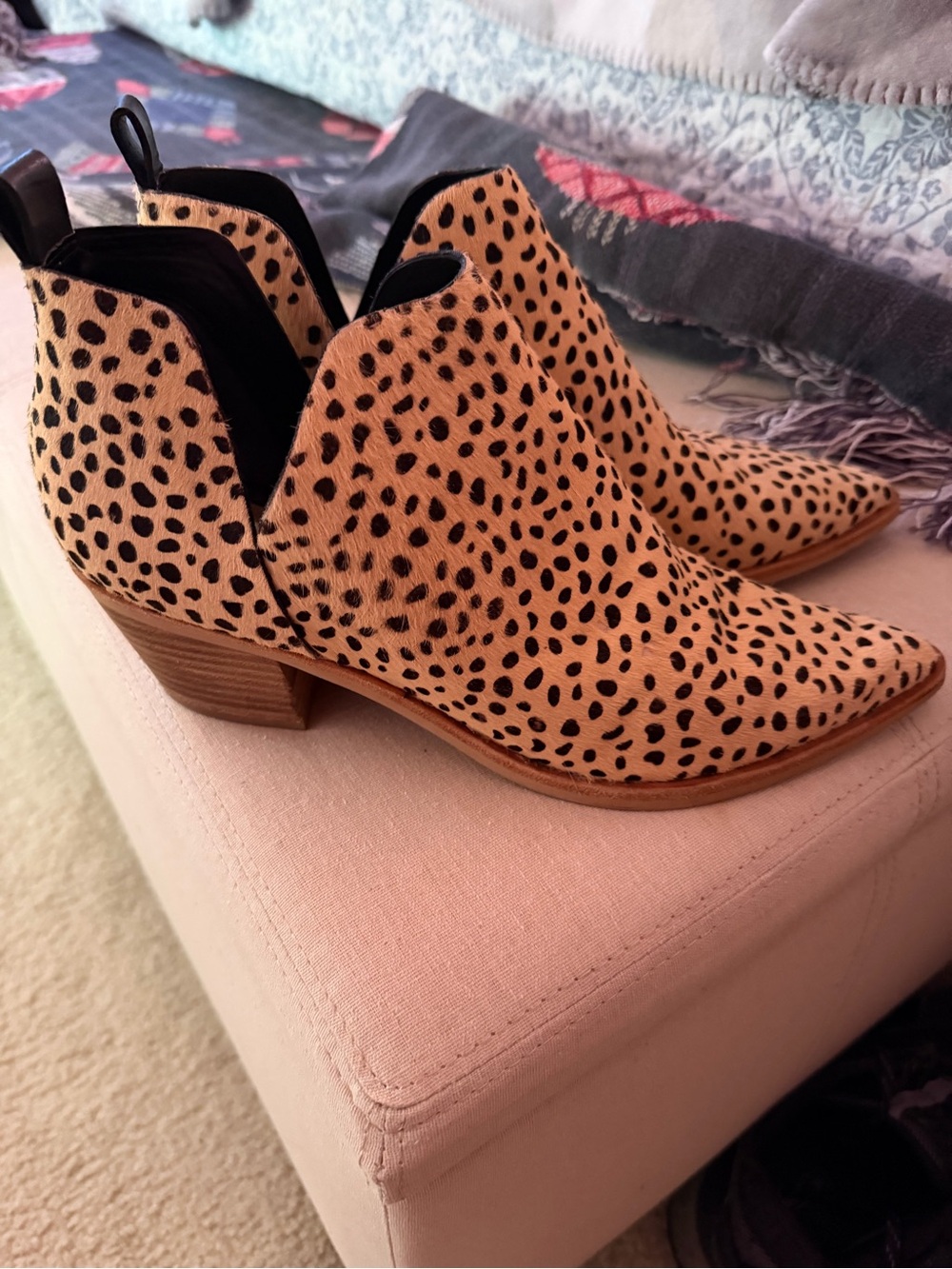 Spotted Tan and Black Ankle Booties - Stylish Low Heel Boot
